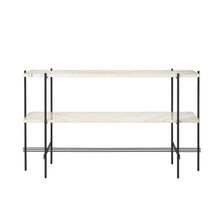 Load image into Gallery viewer, TS Console - Two Racks - Neutral White Travertine Top - Black Base