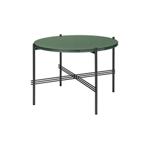 TS Table - Round - Dusty Green Glass Top with Black Base