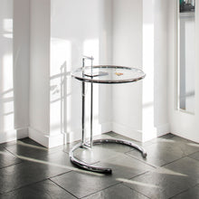 Load image into Gallery viewer, E 1027 Adjustable Table in chrome plated with clear glass top