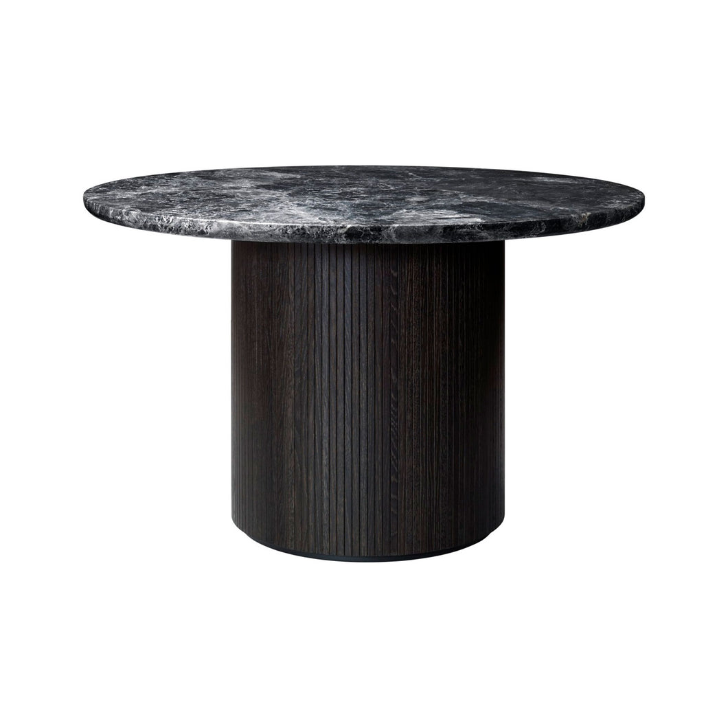 Moon Dining Table - Round - Grey Emperador Marble Top - Brown/Black Stained Veneer Oak Lacquered Base