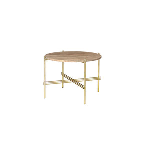 TS Table - Warm Taupe Travertine Marble Top with Brass Base