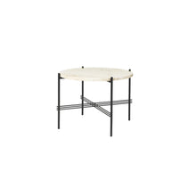 Load image into Gallery viewer, TS Table - Round - Neutral White Travertine Marble Top with Black Base