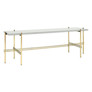 TS Console - Oyster White Glass Top - Brass Base