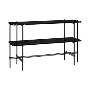 TS Console - Two Racks -  Black Marquina Marble Top - Black Base