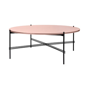 TS Table - Round - Vintage Red Glass Top with Black Base
