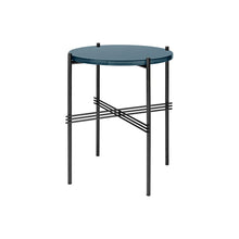 Load image into Gallery viewer, TS Table - Round - Blue Grey Glass Top with Black Base