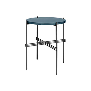 TS Table - Round - Blue Grey Glass Top with Black Base