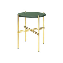 Load image into Gallery viewer, TS Table - Round - Dusty Green Glass Top - With Brass Base
