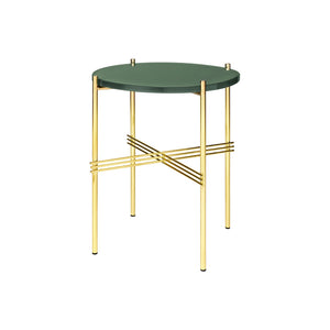 TS Table - Round - Dusty Green Glass Top - With Brass Base
