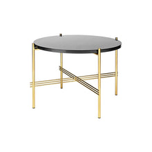 Load image into Gallery viewer, TS Table - Round - Graphite Black Glass Top with Brass Base
